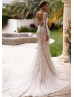 V Neck Ivory Lace Tulle Wedding Dress With Champagne Lining V Neck Ivory Lace Tulle Wedding Dress With Champagne Lining